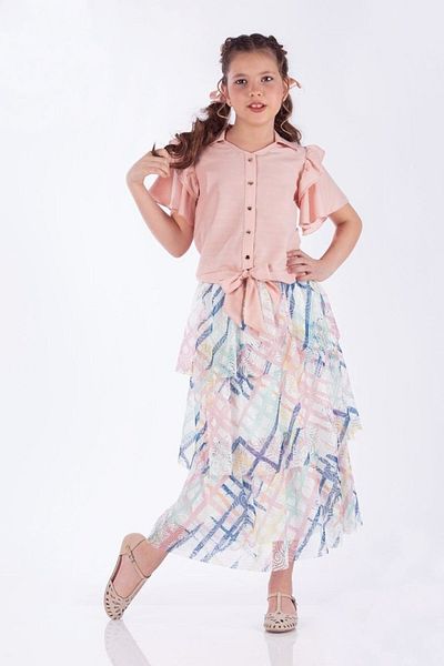 Pafim Girl's Frilly Tulle Skirt Summer Shirt Suit 8-15 Years