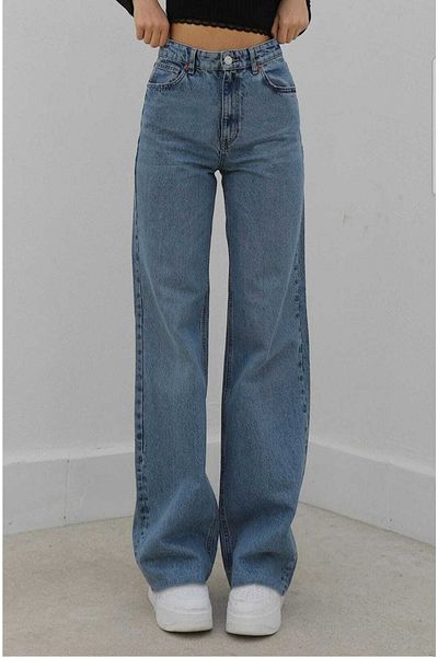 Livik Blugi Bodrum Lycra Loose de damă Blue Snow Wash, cu talie super înaltă, cu picioare largi