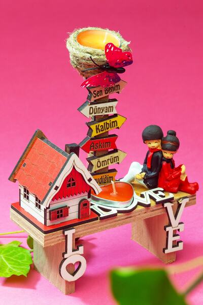 RİVRİVHEDİYELİK Sırt Sırta Oturan Romantik Çift Biblolu Evli Mumlu Hediyelik ...