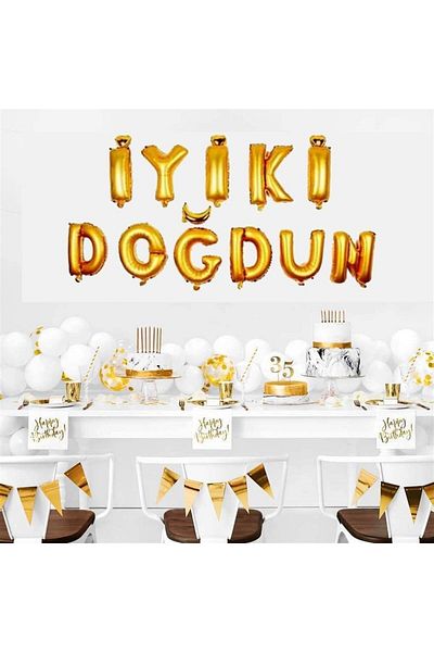 Çılgıntrend Happy Birthday 11 Piece Letter Foil Balloon Set