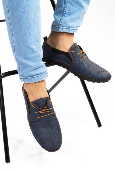 Moda Anna Perforated Model Laced Comfortable Sole Men's Shoes Navy Blue