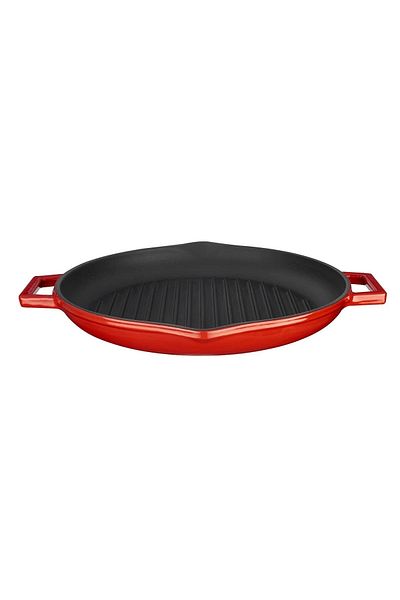 Lava Cast Iron Round Grill Pan with Metal Handle, 30 Cm, Red