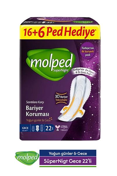 Molped Supernight Night Sanitary Pads 22 Pieces X 3 Pack