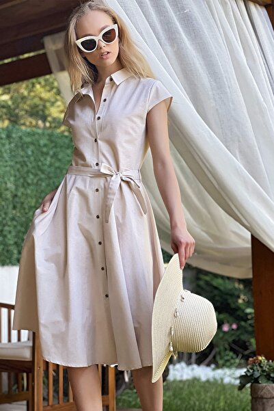 Trend Alaçatı Stili Dress - Beige - Shirt dress