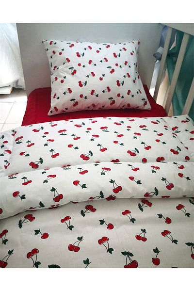 Babynia 100% Cotton Baby Girl Duvet Cover Set 100x150 Cherry Red