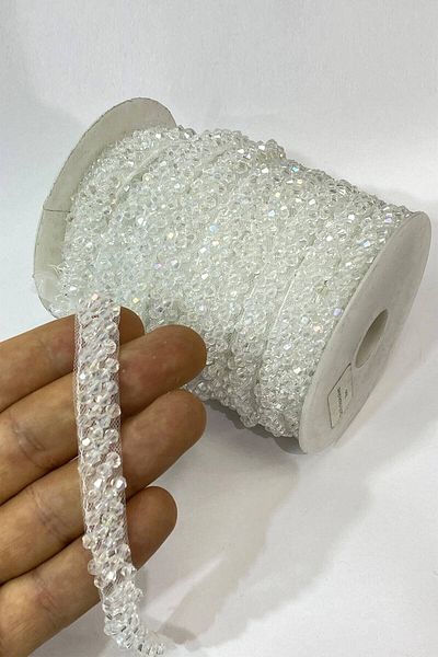 Hobigram Panglică brodata cu margele de cristal piramidal 3 metri – panglică decorativă, design elegant, accesoriu pentru femei – D