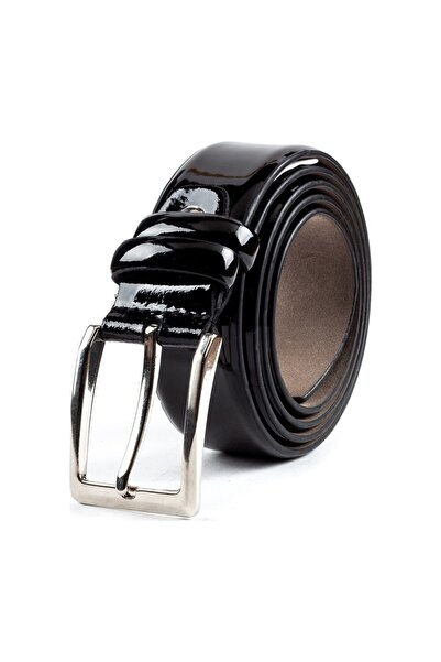 MODA KOMBİNİM Cureaua din piele lacuita neagra lucioasa Cureaua pentru costum de mire