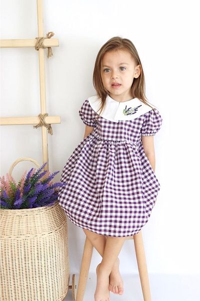 le petit sole Girl's Watermelon Sleeve Lavender Embroidered Dress