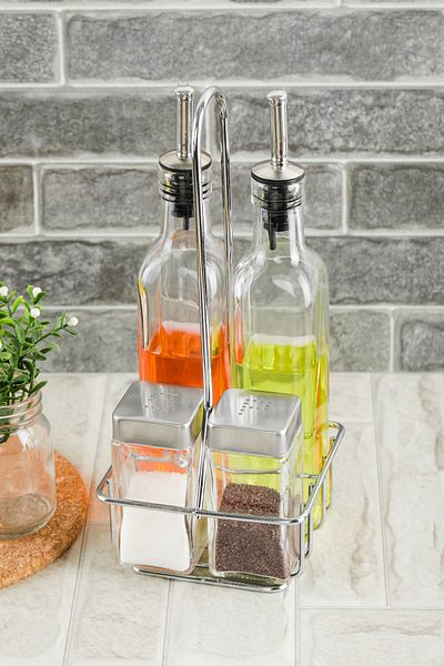 Wonder 5 Piece Glass Sauce Bowl with Stand Salt Bowl Spice Bowl Oil Bowl Set
