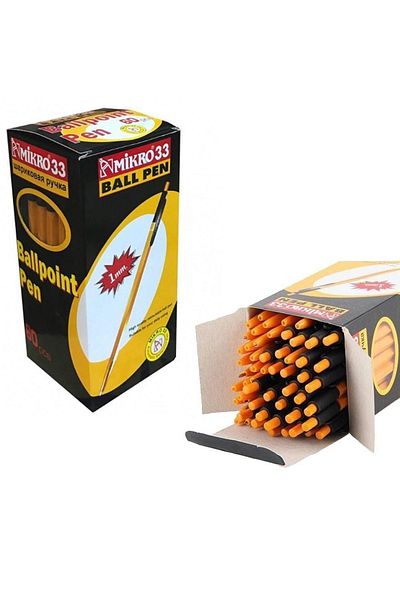 Mikro Pack of 60 Black Ball Point Ballpoint Pens - 33 Pieces