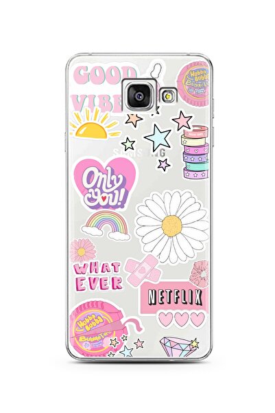 Spoyi Samsung A3 2016 Pink Sticker Tasarımlı Süper Şeffaf Telefon Kılıfı
