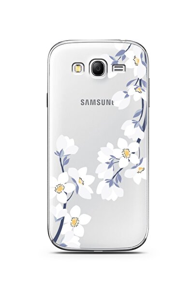 Spoyi Samsung Grand Neo Art White Flowers Tasarımlı Süper Şeffaf Telefon Kılıfı