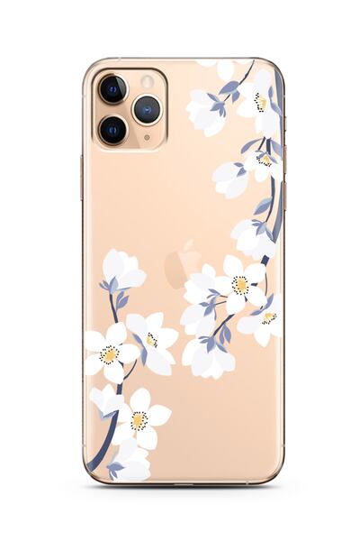 Spoyi iPhone 11 Pro Max Art White Flowers Design Super Transparent Phone Case