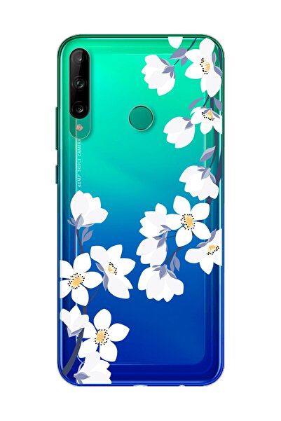 Spoyi Huawei P40 Lite E Art White Flowers Tasarımlı Süper Şeffaf Telefon Kılıfı