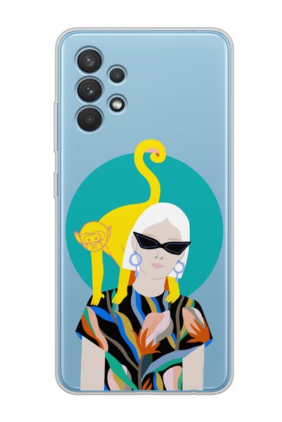 Spoyi Samsung A32 Yellow Monkey Design Super Transparent Phone Case