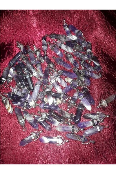 Gümüştel Certified Amethyst Natural Stone Pandula Necklace Including Chain
