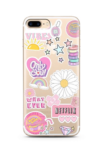Spoyi Super Transparent Phone Case with Pink Sticker Design for iPhone 7 Plus