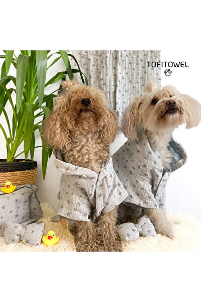 TofiTowel Gri Yıldızlı Köpek Bornozu