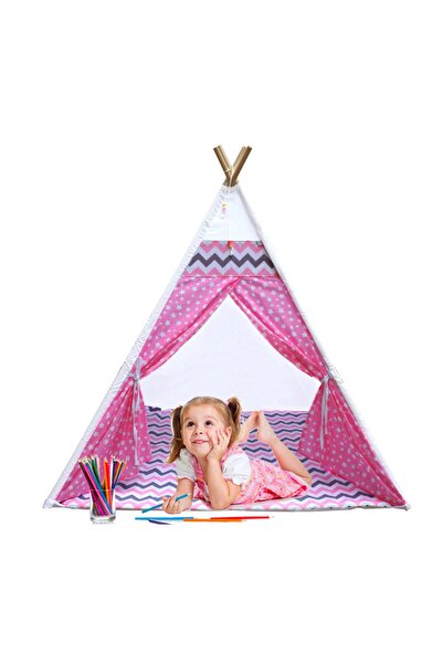 bebeğimister Pamuklu Ahşap Çocuk Oyun Çadırı Evi Kızılderili Devrilmez