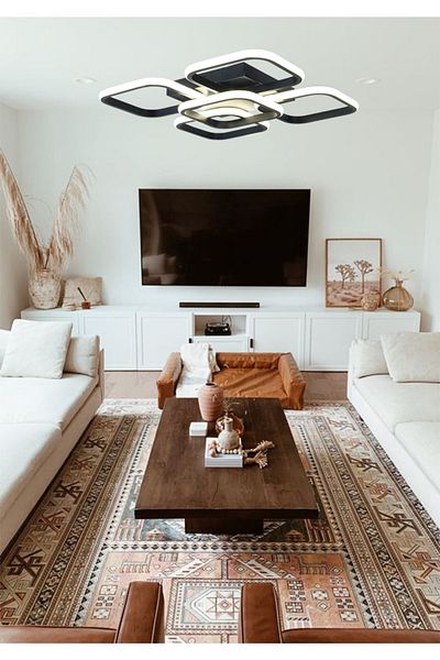 TT AYDINLATMA Tt302-4+1-sy 5-Piece White Light LED Floor Lamp - Square Matte Black Chandelier