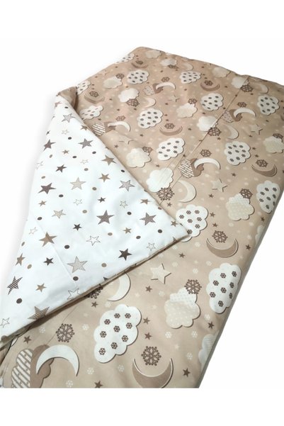 Babynia Bebek Çocuk 100x150 Yorganı Standart Kahverengi Ay Bulut Yıldızlı