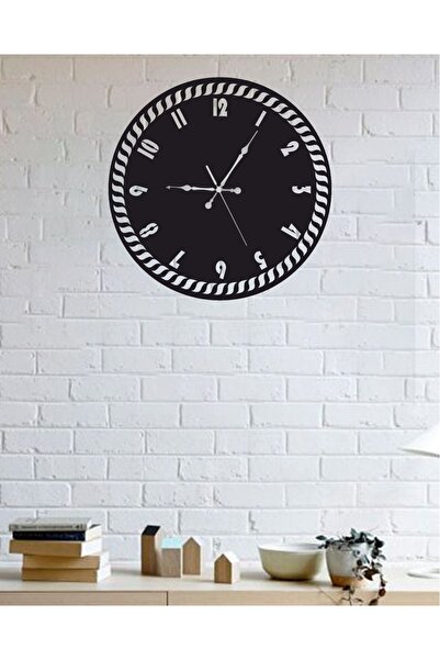 Şirin Lazer Lazer Dekoratif Siyah Lazer Kesim Ahşap Mdf Duvar Saati 40 Cm Saat