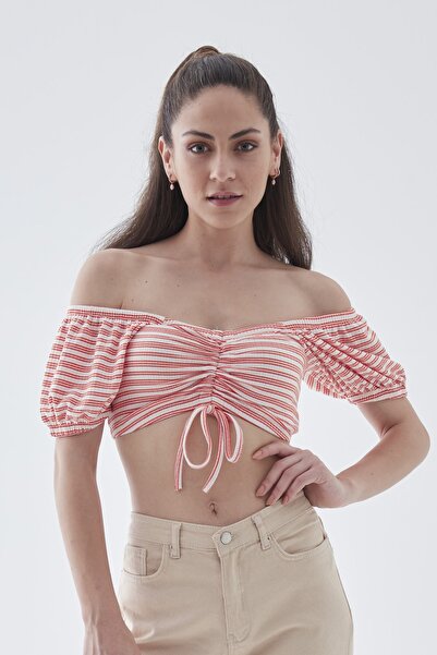 Kadın Turuncu Büzgülü Crop
