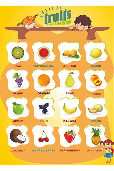 TELLGRAF REKLAM HİZMETLERİ Meyveler Panosu (25x35 Cm Ingilizce)