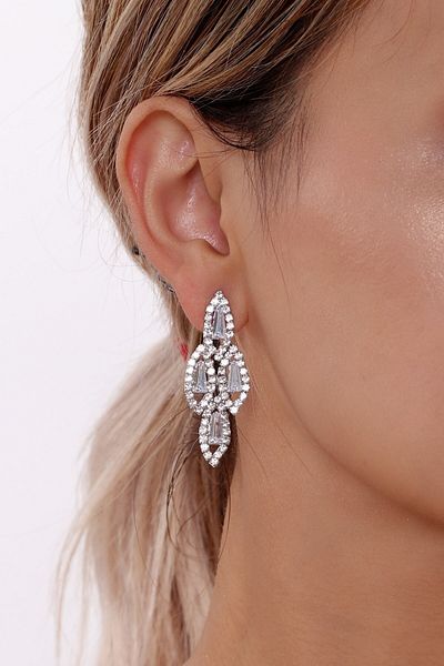Bhs life Women's Stoned Evening Dress Earrings Silver Color