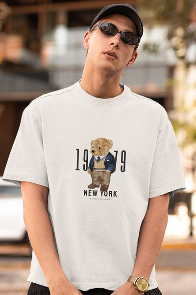 SUNFREE Teddy Newyork Μπλουζάκι Oversize Λευκό με Σχέδιο