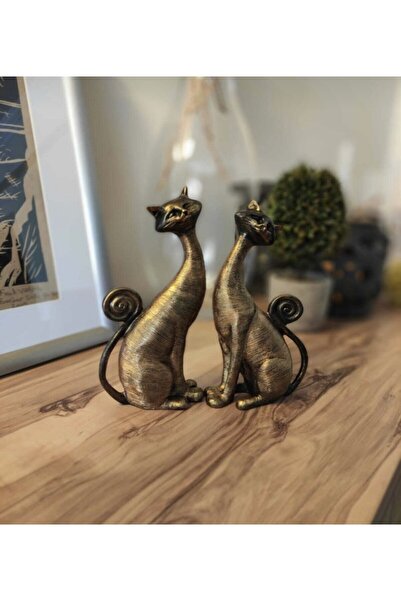 busraconcept Ikili Kedi Biblo Dekoratif Heykel