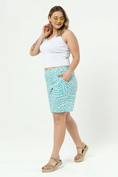 xlargebutik Plus Size Efil Efil Elastic Waist Shorts Water Green
