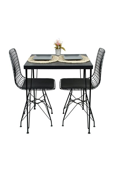 Genel Markalar Siyah Tel Sandalyeli Kare Masa Takımı 70 X 70