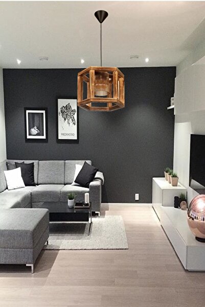 ORADEKOR Altıgen Ahşap Tekli Sarkıt Avize