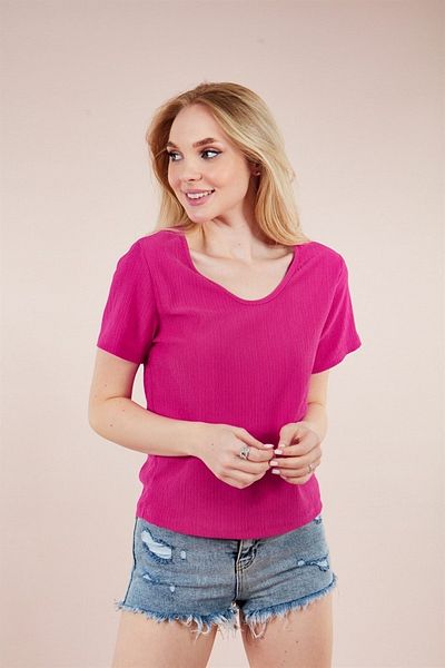 MEECY Dunkelrosa Wickelbluse mit U-Ausschnitt für Damen
