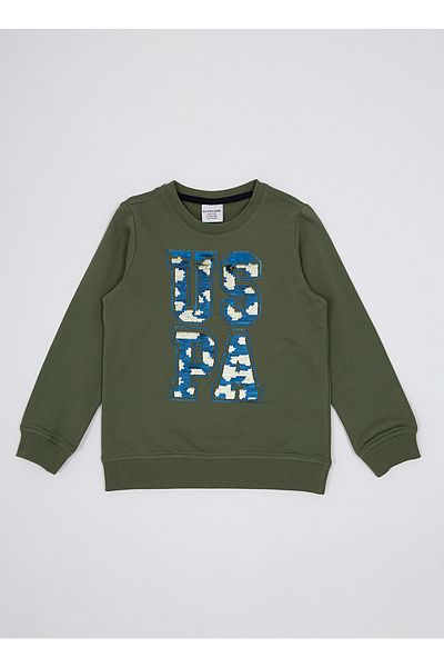 U.S. Polo Assn. Maren Crew Neck Standard Mold Printed Green Boy's Sweatshirt