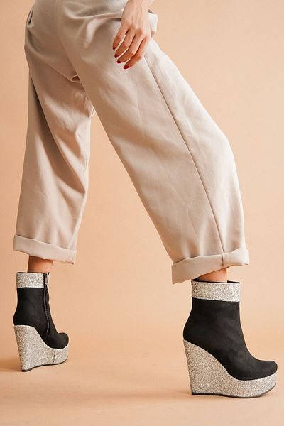 Ayakkabı Ateşi Daina Black Suede - Γυναικείες μπότες με τακούνι με ασημί Glitter