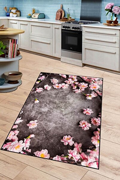 Viva Home Leke Tutmayan Kaymaz Tabanlı Makinede Yıkanan Çiçekli Mutfak Halısı...