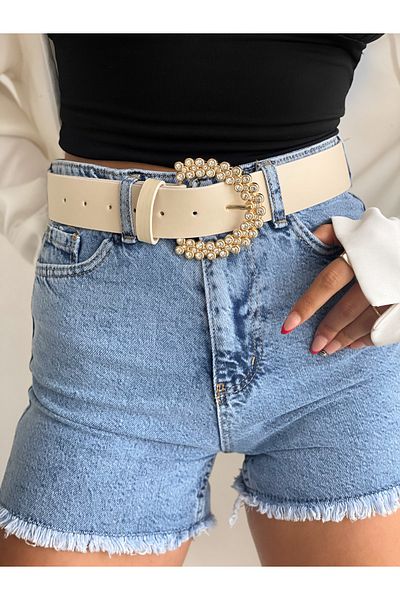 coaksco Ecru Pearl Stone Belt