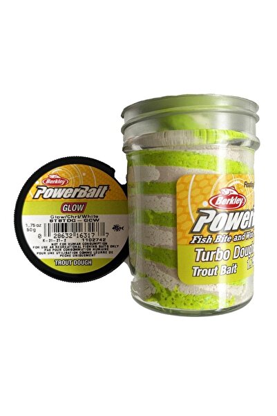 BERKLEY Powerbait Turbo Dough Trout Bait Glow-chr-white