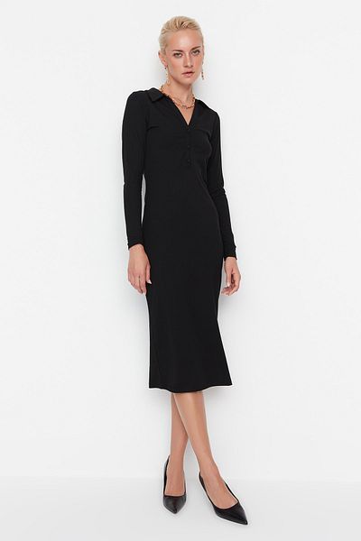 Trendyol Collection Μαύρο Ριμπ Μάξι Πλεκτό Φόρεμα TWOAW23EL00104