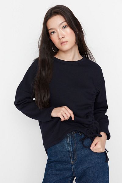 Trendyol Collection Navy Blue Gather Detailed Silný fleece Uvnitř pletená mikina TWOAW23SW00053