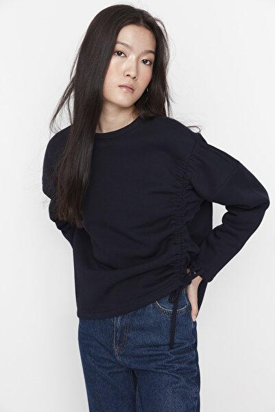Trendyol Collection Navy Blue Gather részletes vastag polár belső kötött pulóver TWOAW23SW00053
