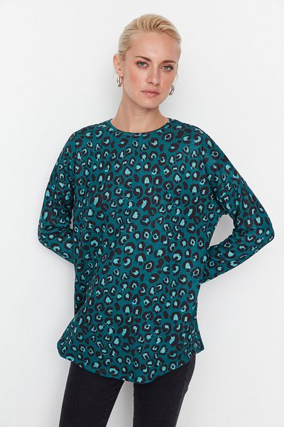 Trendyol Collection Πλεκτή μπλούζα με πράσινο σχέδιο Oversize TWOAW23BZ00389