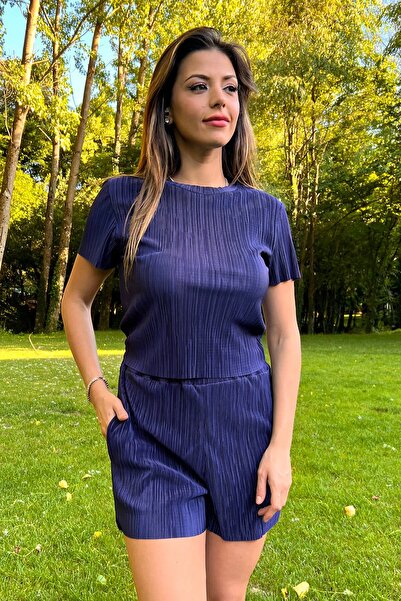 Neşeli Butik Жіночий темно-синій комплект з плісированою спідницею та топом Nb10047