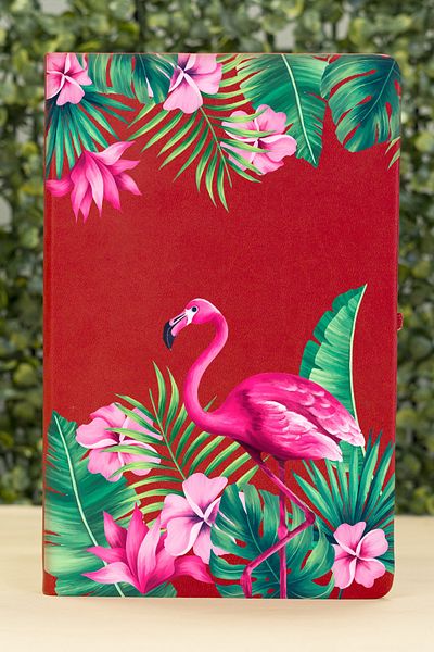 Spoyi Tropical Flamingo Design Undated Leather Cover Elastic Red Agenda Notebook