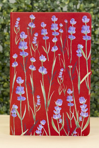 Spoyi Lavender Design Undated Leather Cover Elastic Red Agenda Notebook