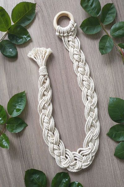 Emtory Home Home Style Wooden Ring Ecru Braided Curtain Buckle