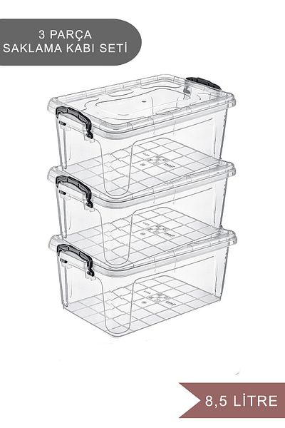 Poomy 3 Pieces 8.5 Lt Storage Box with Lock Lid Transparent Storage Container Set