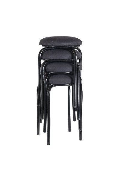 ekipmetal Tabure Siyah Ayaklı Tay Tüyü Kumaş ( Siyah 4 Adet )